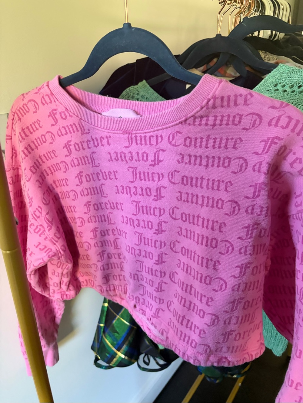 Juicy Couture Pink All-Over Logo Cropped Sweatshirt